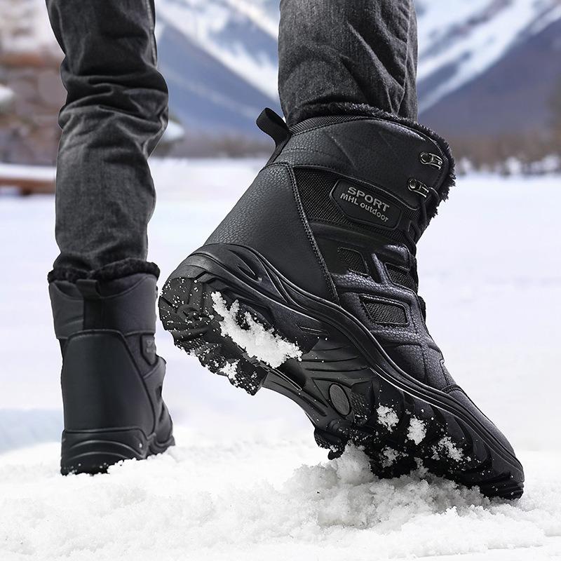 New Large-size Cotton Boots, Warm Cotton Shoes, Hairy Men's High-top Snow Women's Boots, Winter Velvet Hiking Shoes