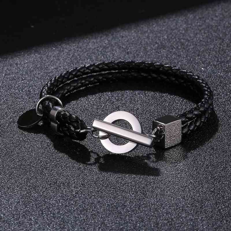 

Кожаный браслет для пары, браслет-манжета в стиле ретро, ​​классический браслет с крючками, мужские и женские ювелирные изделия, подарки 205mm чёрный