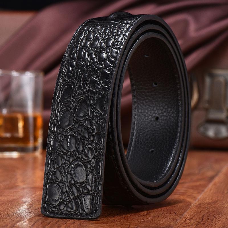 

Мужской деловой повседневный ремень с узором «рыбья кость», пояс шириной 3,8 дюйма из кожи аллигатора 120cm чёрный
