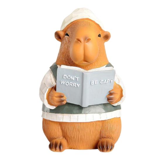 

Yousheng Читающая фигурка капибары, смола, орнамент капибары, декор для стола, позитивная статуя капибары для домашнего офиса, книжные полки, декор, антистресс коричневый