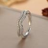 Double-Layer Curved Wave Pattern Ring with Inlaid Diamonds and Micro-Set Zircon, Open Design, Niche Style