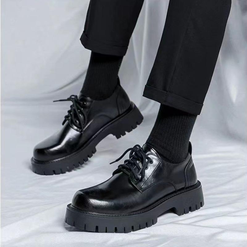 Leather Shoes Men Casual Business British Platform Soft Bottom Derby Shoes Men Black Wedding Party GroomHigh Quality Dress Shoes