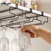 Non perforated inverted iron hanging high footed red wine cup holder, home bar hanging glass storage rack, glass organizer