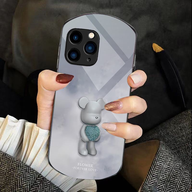 Cute Cartoon Love Bear Phone Case for Apple 15 Pro, 14 Max, XS Max, XS, 11, 7/8.