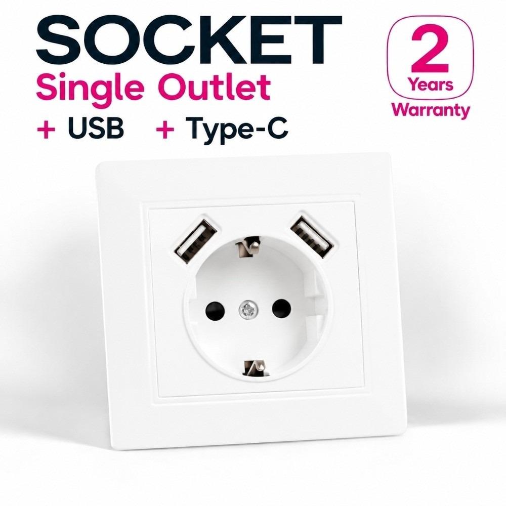 EU Standard Schuko Socket with USB with 2 USB Power Wall Outlet Wall Socket Hotel Installation