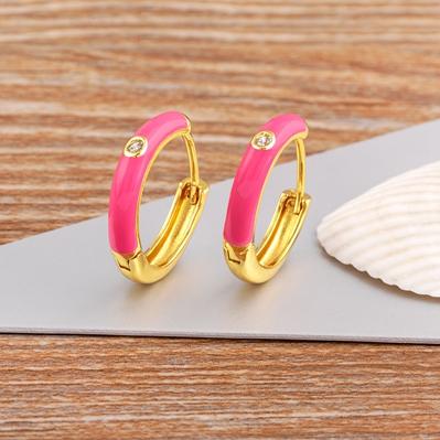 Nidin New Minimalist Candy Colors Enamel Round Hoop Earrings for Women Zircon Piercing Cartilage Huggie Ear Jewelry Wedding Gift