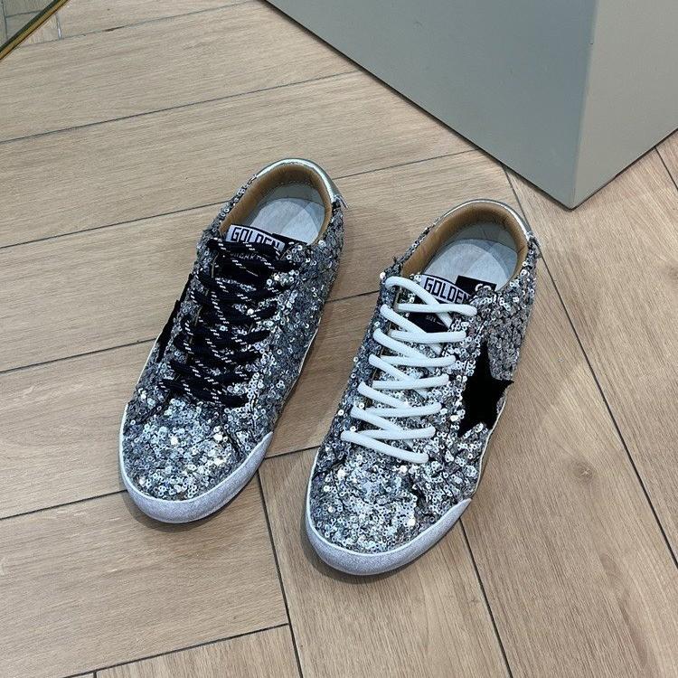 Spring Summer Casual Low-top Shiny Shoelaces Shoes Women's Round Toe Patchwork Diamond Heel Flat Bottom Sports Shoes