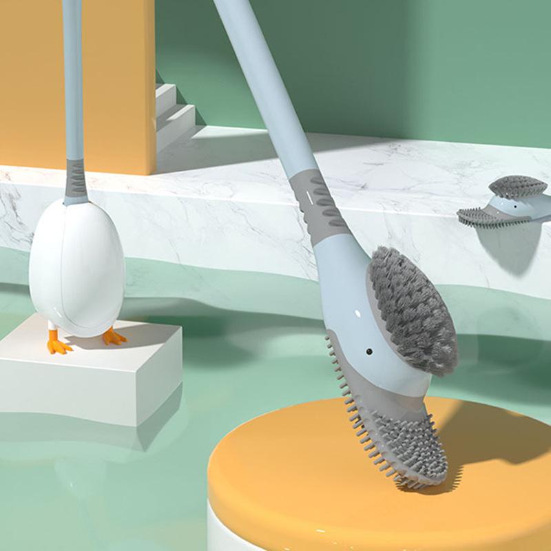 Silikonový kartáč na WC ve tvaru kachničky s držákem a ergonomickou rukojetí