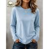 Women's T Shirt Solid Color Classic Casual Long Sleeve Crew Neck Regular Tops Casual Daily Blue White Black Spring Spring, Fall, Winter, Summer