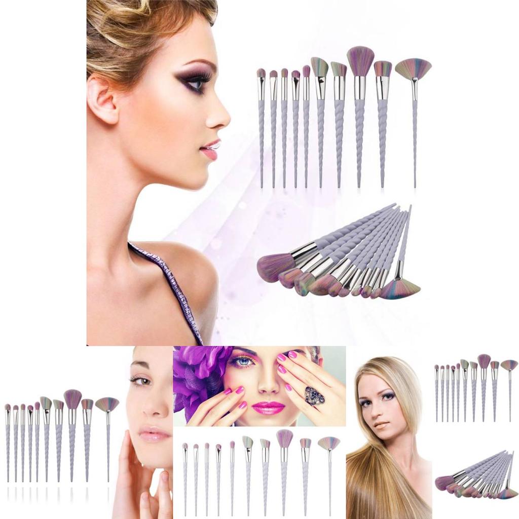 Bunte Einhorn-Make-up-Pinsel mit langem Griff, mit haltbaren Kunststoffgriffen und Nylonborsten