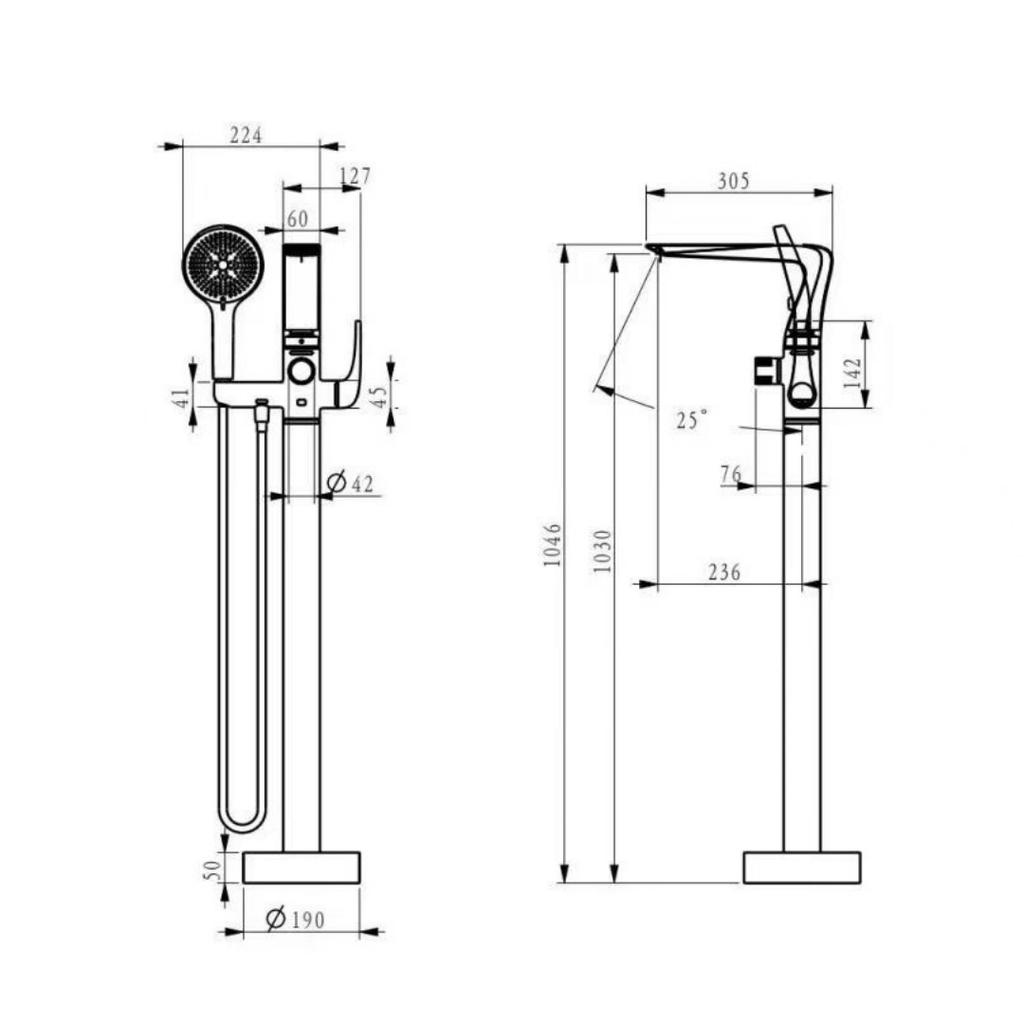 Rose Gold Bathtub Faucet Set Brushed Gold Floor Standing Bathtub Mixer Black Bathtub Faucet Rotation Spout with Handshower Head