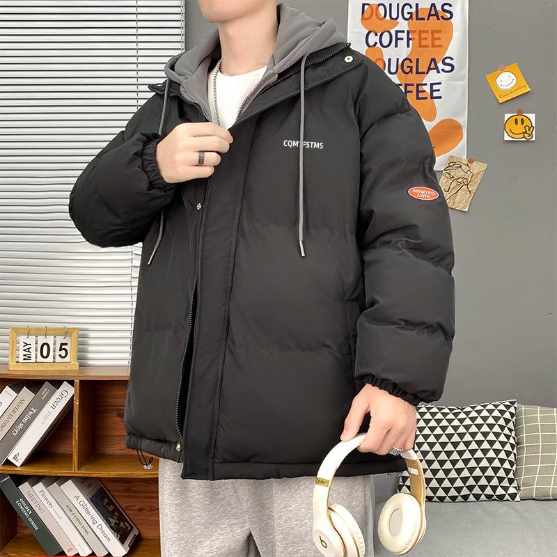 Fake Two-piece Padded Jacket Boys Brand Teen Splicing Flow Winter Thickened Padded Jacket Hooded Padded Jacket