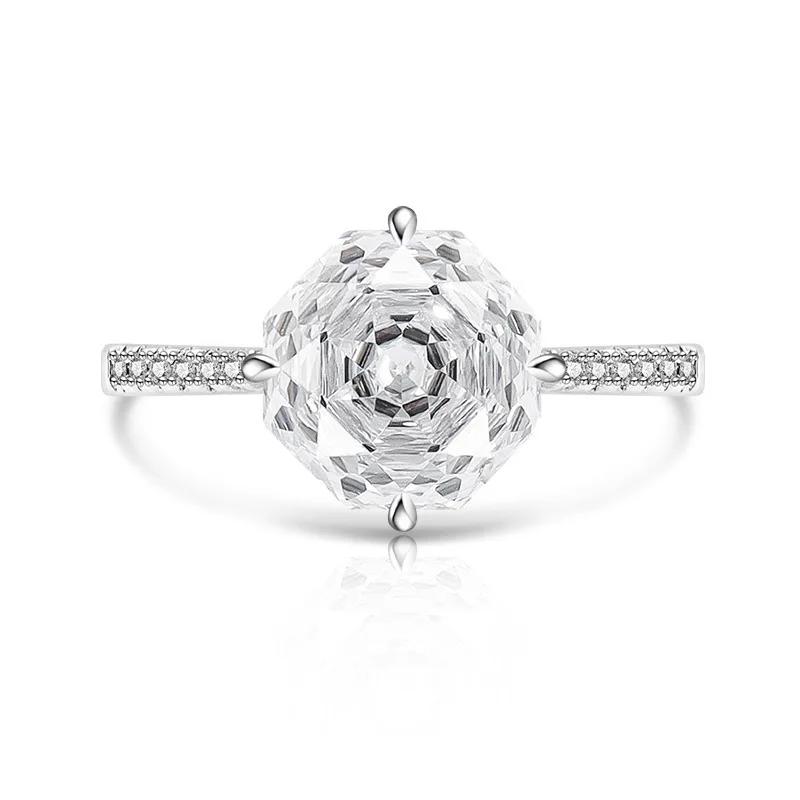 925 Sterling Silver Sweet Simple Octagon Millennium Rose Cut Zircon Ring Birthday Party Anniversary Wedding Gift белый