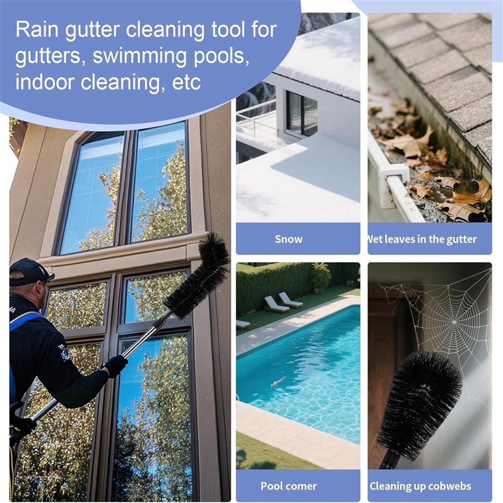 Gutter Cleaning Tools From Ground - Long Adjustable Gutter Cleaner & Brush, Rain Gutter Cleaning Tool for Easy Clean
