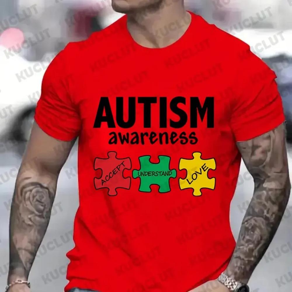New Men's T-Shirt  Autism Awareness Print Short-Sleeved Shirt Summer Casual T-Shirt for Men Fashion Top Oversized Men's Clothes