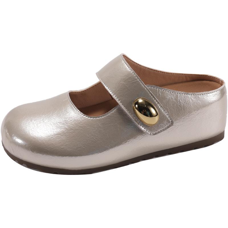 

Soft bottom soft leather bag head half slippers women s outer wear 2025 spring and summer new one-pedal sweet flat bottom sandals Birkenstock 35