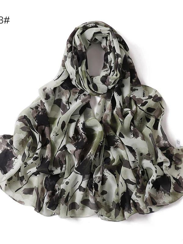 

Summer Bohemian Chiffon Hijab Leopard Watercolor Print Islamic Scarf Ultra Lightweight Breathable Women muslim Hijab Beach Trip