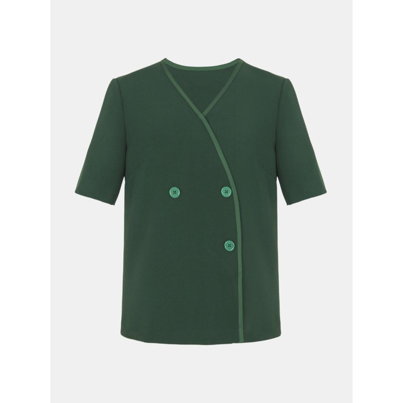 

Blue Rose Plus Size Women s Clothing Imitation Acetate Twill Autumn New Green V Neck Three Double Breasted Short Sleeve Tops Green 5XL