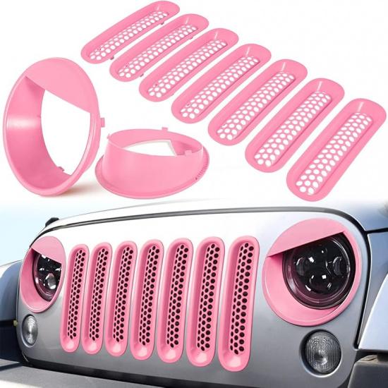 Front Grille Mesh Inserts & Headlight Cover for Jeep Wrangler JK JKU Sport Freedom Rubicon Sahara Unlimited 2007-2018 Exterior Accessories Clip-in