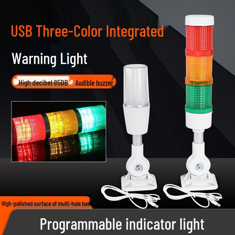 USB Programmable Multi-Color Signal Alarm Light with Three-Level Indicators USB Serial/2m Cable - Single Layer Three-Color
