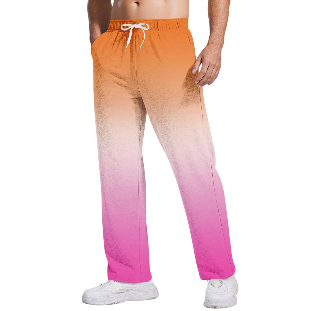 Men's Tie, Gradient Casual Pants With Pockets | Loose Straight Leg, Elastic Waist With Drawstring For Daily & Casual Wear