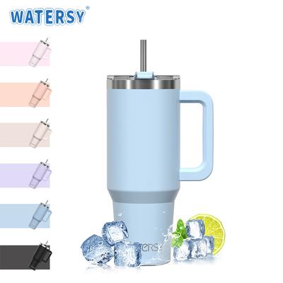 כוס טמבלר Watersy 40oz/1200 מ"ל עם ידית ומכסה קשית כוס מנירוסטה מבודדת לשמירת קור ספל תרמי נייד לכוס נסיעות לרכב