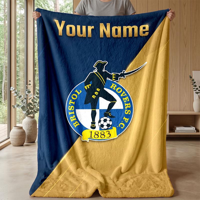 Bristol Rovers Individueller Name Text Flanelldecke Fußball Logo Personalisierte Fleece-Wurfdecke Besonderes Geschenk für Sofa Schlafzimmer Zuhause