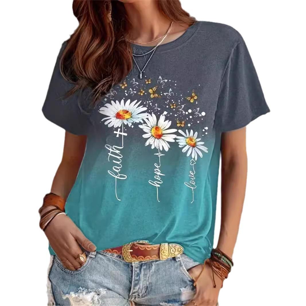 

Xia Женская футболка с круглым вырезом и 3D цветочным узором, цифровая печать, простая футболка 6XL