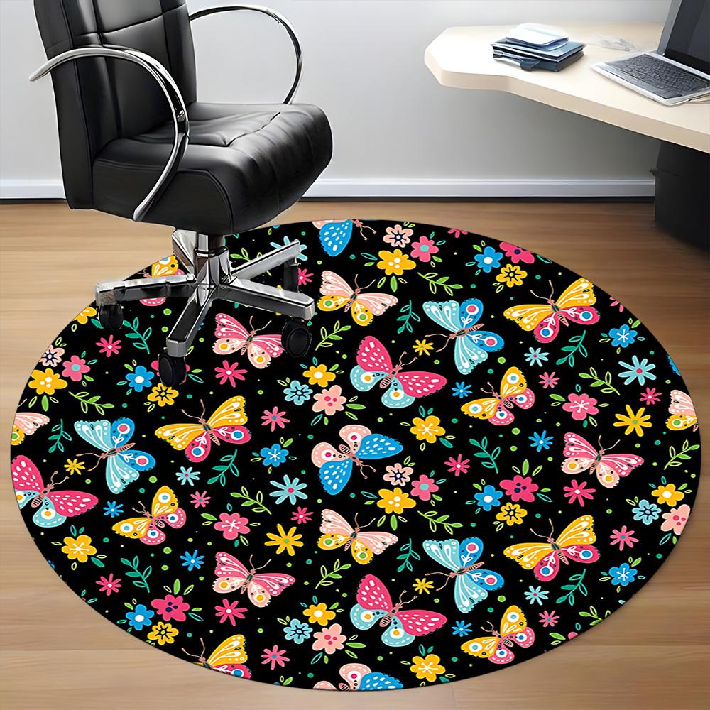 1PC Butterfly Floral Pattern Chair Carpet for Office, Indoor Non-Slip Washable  Carpet, Soft Comfortable Mat For Office Room Yy250930124
