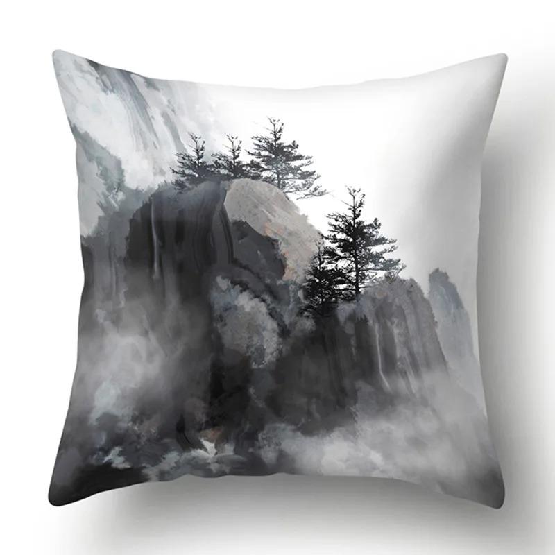 Ink Landscape Painting Pillowcase Bedroom Room Home Decoration Office Seat Living Room Sofa Cushion Cover 45x45cm