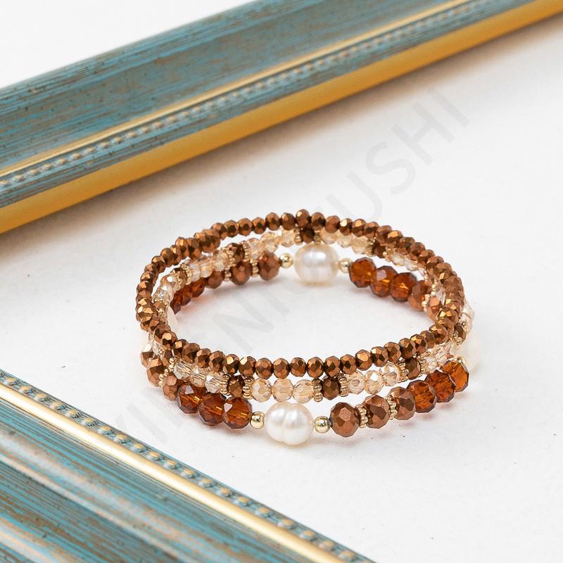 Handmade Bohemian Style Crystal Beaded Bracelet Set Women - Green Yellow Coffee Blue Color Options Natural Pearl Plastic CCB