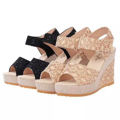 Damskie buty letnie z odkrytymi palcami, wysokie obcasy z rybą głową, sandały na koturnie