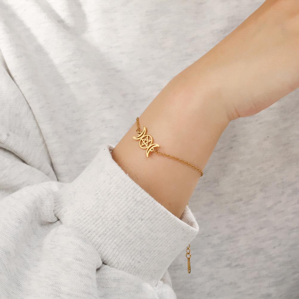 Teamer Stainless Steel Bracelet for Women Goddess Charms Pentagram Moon Wicca Jewelry Magic Pendant Pentacle Witch Amulet Gifts