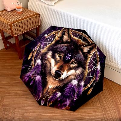 1 Stück Automatischer Faltregenschirm - Wolf-Traumfänger-Muster, Tragbares & Faltbares Design mit 8 Speichen, Weihnachts-Geburtstagsgeschenke