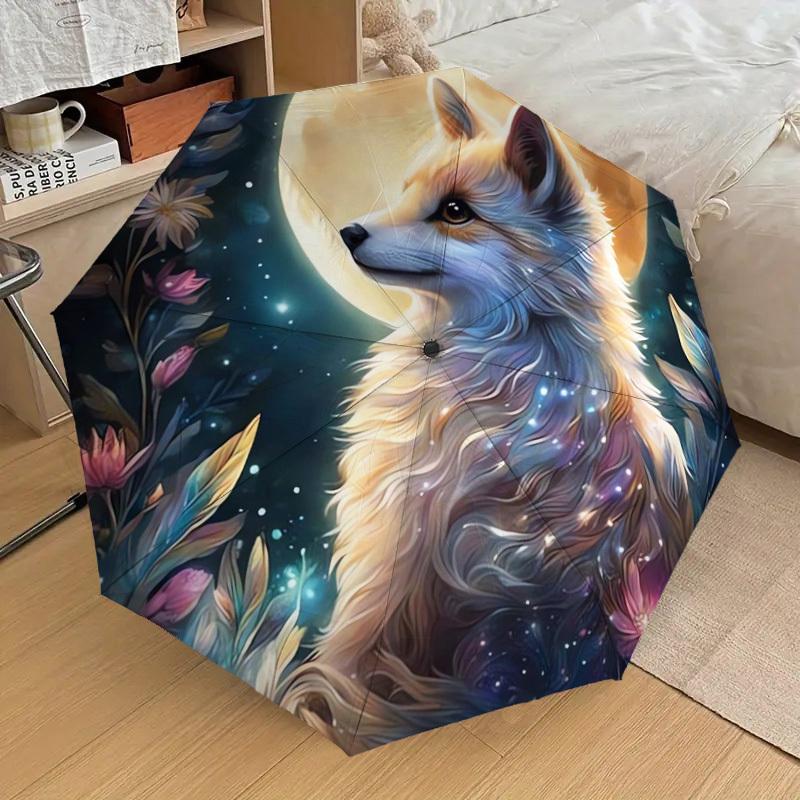 1pc Moonlit Fantasy Fox Umbrella with Plastic Handle,Suitable for All Seasons Home Travel Outdoor UmbrellaDD468