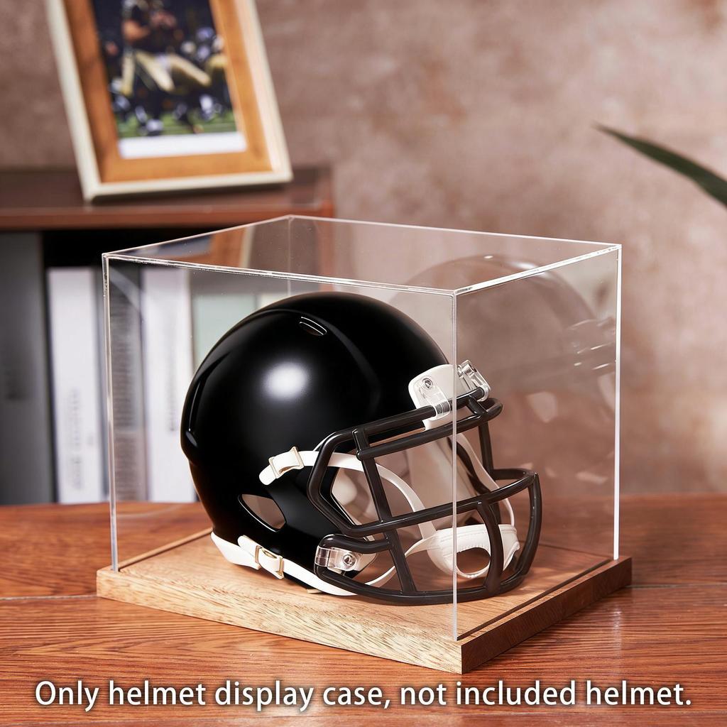 Full Size Helmet Display Case Clear Box with Wooden Stand Full Size Football Helmet Display Case for Sports Collectibles