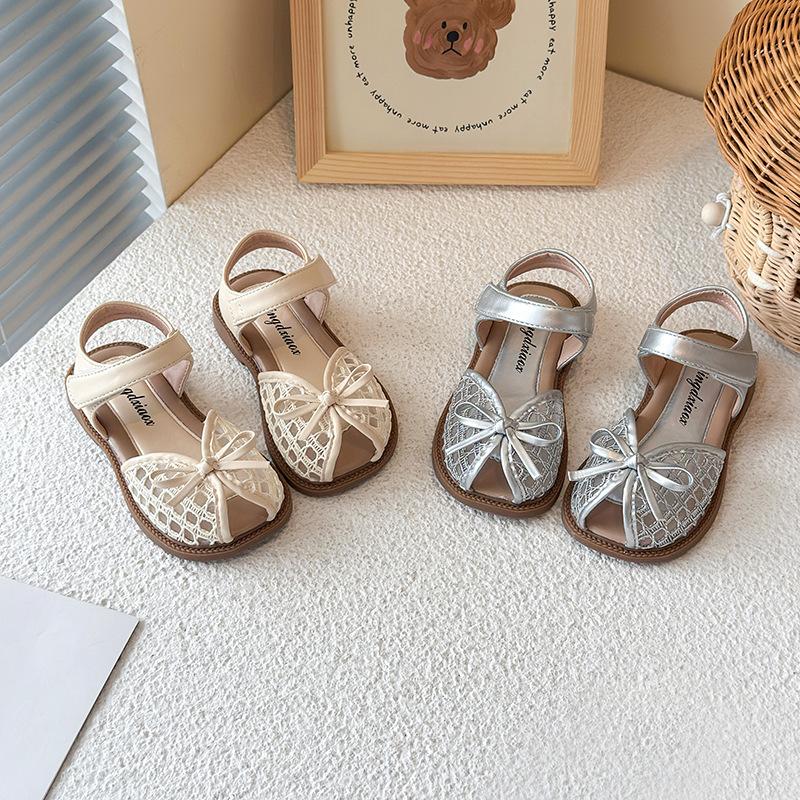 Kids Sandals Peep Top Mesh Breathable Girls Princess Shoes with Simple Bow 2025 Summer New Children Beach Shoes Casual Trendy