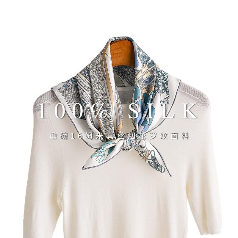 [Flower dill fireworks pattern] Handmade hemming 111% silk silk scarf Women's middle square scarf 61cm versatile tube top silk scarf