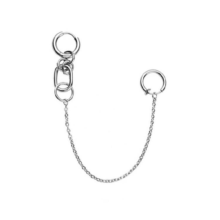 Металлические поддельные серьги, кольцо для губ с длинными цепочками, серьги без пирсинга, зажим для ушей