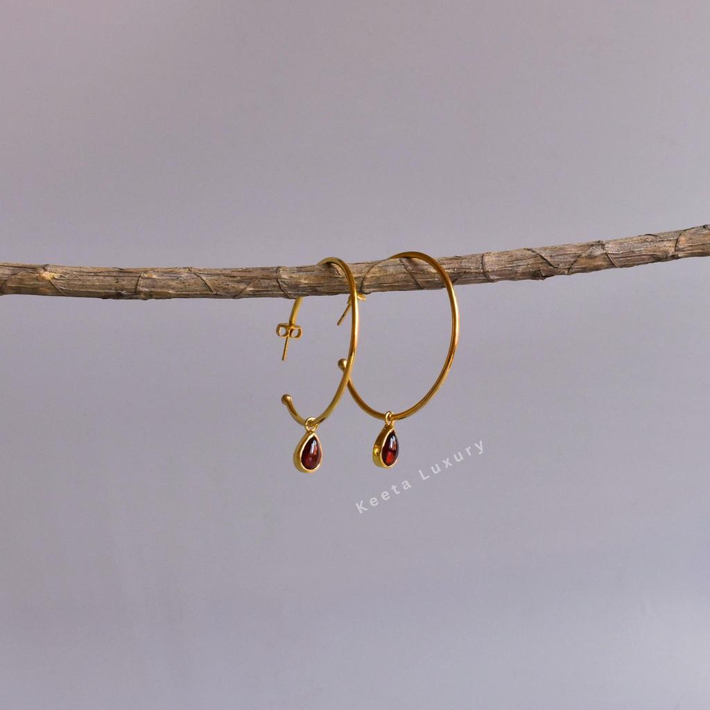Genuine Garnet Earrings , 14k Gold Handmade Earrings For Women , Garnet Drop Earrings , Healing Gemstone Earrings , Unique Gifts Idea