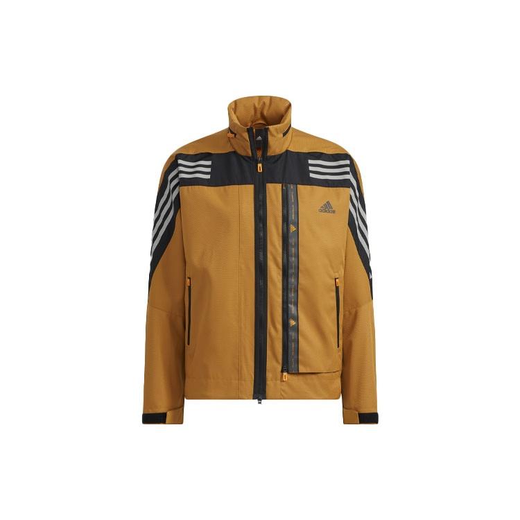 Men s adidas Logo Stripe Printing Hooded Jacket Brown HE9910 XXL