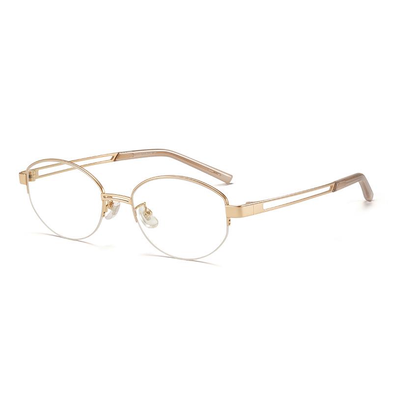FAK Pure Titanium Semi-Rimless Cat-Eye Eyeglass Frame 55 - Old Money Style, High Intellectual Gold Wire Design 98713