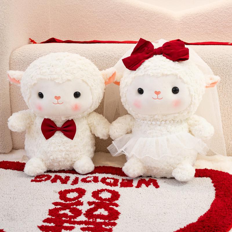 Wedding Sheep Plush Pair: Cute Couple In Dress for Bed Decoration & Gifts