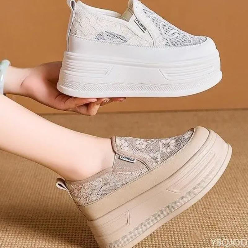 Hochwertige Spitze Blume Damen Sportschuhe mit dicker Sohle und Netzoberfläche Sommerstil Atmungsaktiv Freizeit Schuhe zur Höhensteigerung
