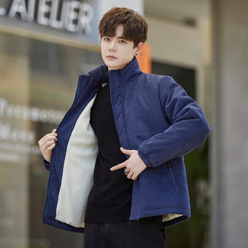 

Fleece cotton jacket men s winter loose Japanese thickened bread jacket retro stand-up collar casual Korean casual jacket men s cotton jacket 4XL темно-синий