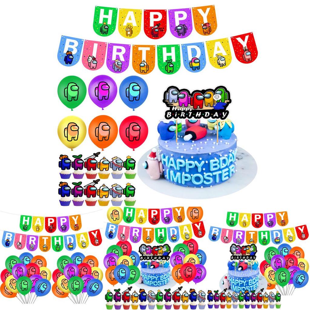 Cake Balloon Game Cupcake Topper Banner Birthday Party Decor Supplies