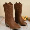 Fashion 2025 New Ladies Shoes Slip-on Women's Boots Fashion Embroidery Modern Boots Women Hot Sale Round Toe Mid-Calf Shoes Womenzapatos