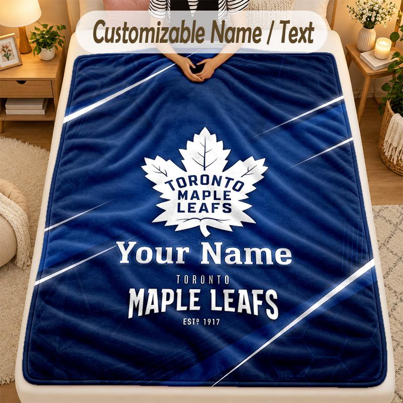 Flannel BlanketToronto Maple Leafs Custom Name Text Personalized Soft Warm Throw Blanket Home Decor Gift