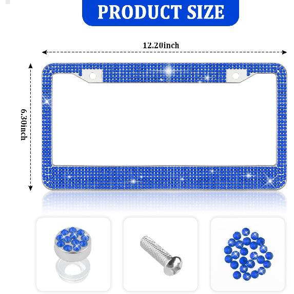 Bling Diamond License Plate Frame,Universal Stainless Steel License Plate Holder Fits U.S. Standard 2 Holes Model,Sparkle License Plate Frames Bling