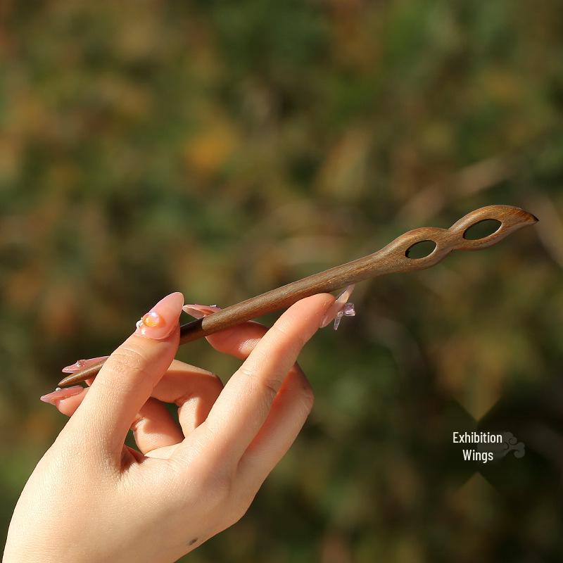 High-End Natural Ebony Wood Hairpin - Extended Chinese Ancient Style Black Hair Bun Accessory